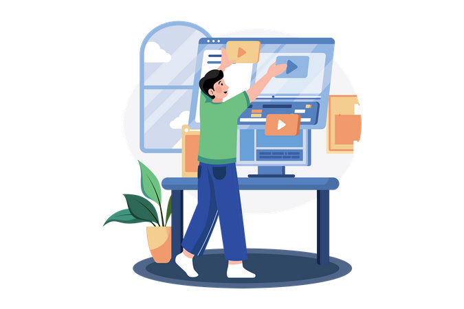 Editor de video masculino  Ilustración