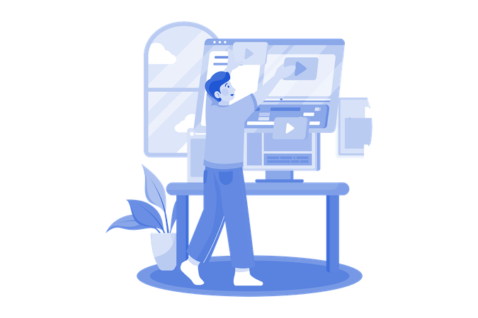 Editor de video masculino  Ilustración
