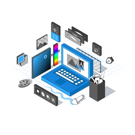 Desenvolvedor de software trabalhando em layouts  Ilustração