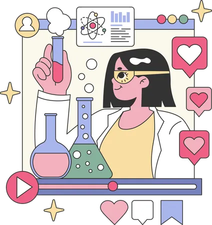 Garota engajando educação on-line com testes de laboratório interativos  Ilustração