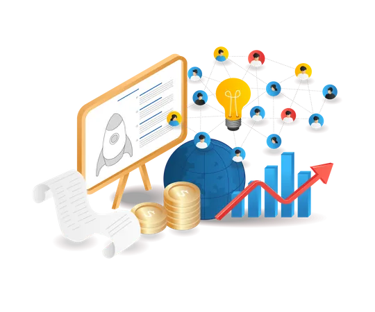 Educação para o desenvolvimento de ideias de startup de negócios de investimento em tecnologia  Ilustração