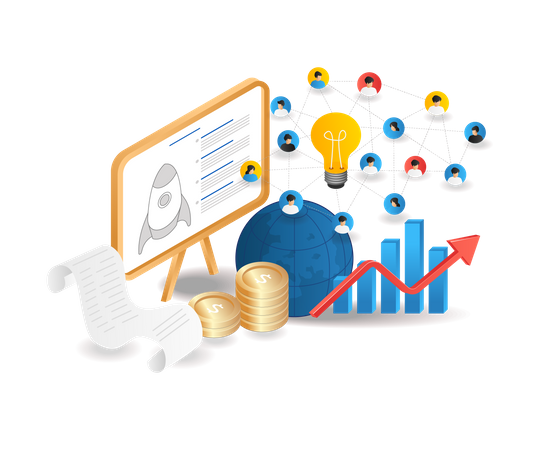 Educación para el desarrollo de ideas de creación de empresas de inversión tecnológica.  Ilustración