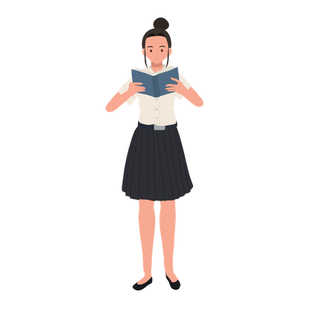 Education Concept Thai University Student in Uniform Reading a Book  Illustration