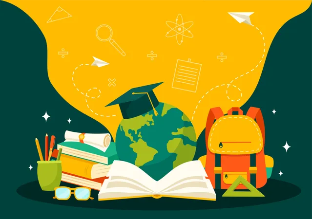 Education elements around the globe  Illustration