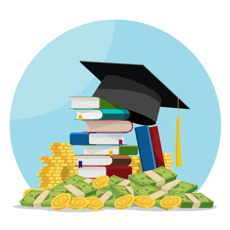 Education And Money Vector Illustration Flat Cartoon Graduation Hat And Coins Cash Concept Of Scholarship Cost Or Loan Tuition Or Study Fee Value Of Student Knowledge Learning Success Illustration
