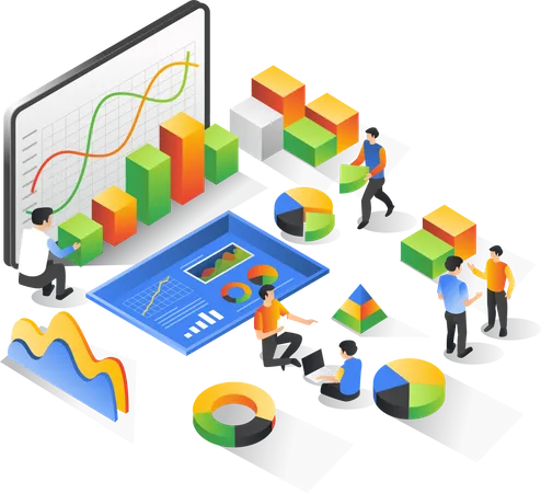 Illustration Of Isometric Concept Education Of Data Analysis And Investment Business Illustration