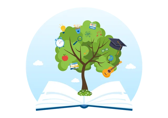Education tree grow through book Illustration