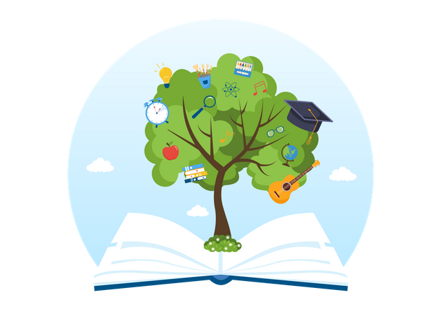 Education tree grow through book  Illustration