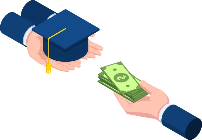 Flat 3 D Isometric Business Hands Exchanging Between Money And Graduation Cap Education Savings And Investmet Concept Illustration