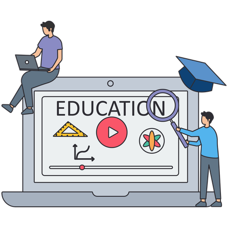 インターネットやeラーニングのウェブサイトからeトレーニングや新しいスキルを学ぶ  イラスト