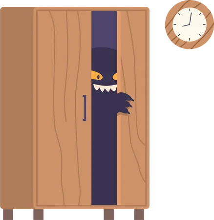 Eerie Monster Eyes Peering Out From Wardrobe  Illustration
