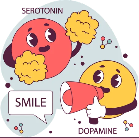 Efeito da serotonina e dopamina  Ilustração