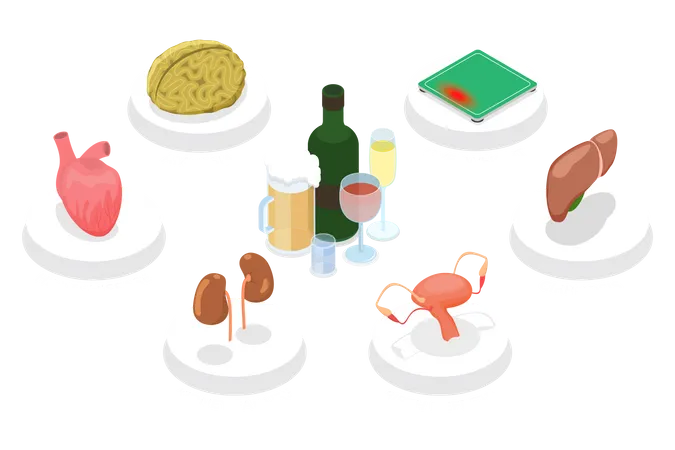3 D Isometric Flat Vector Conceptual Illustration Of Effects Of Alcohol On The Body Infographic Set Of Elements Illustration
