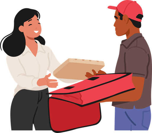 Efficient Courier Service Delivering Food Packages To Doorstep  Illustration