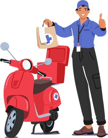 Efficient Courier Service Delivers Online Store Pharmacy Orders Promptly  イラスト