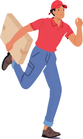 Efficient Courier Character Swiftly Delivers Parcel To Destination Quick And Reliable Service Ensures Safe And Timely Delivery Catering To Various Shipping Needs Cartoon People Vector Illustration Illustration