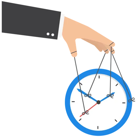 Control Time Freedom Or Efficient Time Management To Finish Project Within Deadline Productivity Or Efficiency Productive Project Manager Concept Businessman Hand Control Time With Clock Puppet Illustration