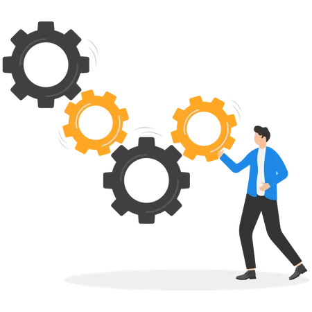 Efficient Workflow Optimization Of Working Process Productivity Development Concept Businessman Arranging Gear Or Cogwheels As Ticked Symbol Illustration