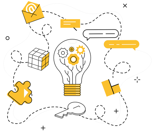 Effiziente Planung navigiert innovative Ideen durch Herausforderungen  Illustration