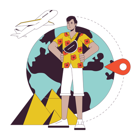 Camisa hawaiana hombre egipto turista  Ilustración