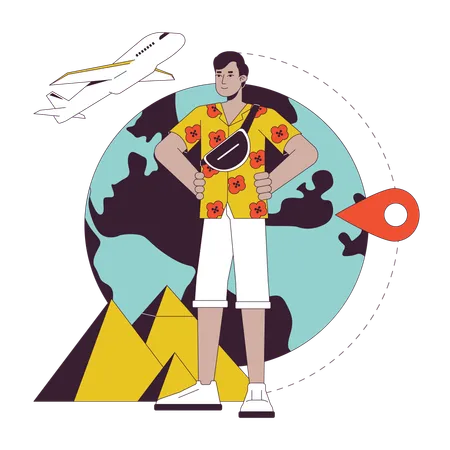 Camisa hawaiana hombre egipto turista  Ilustración