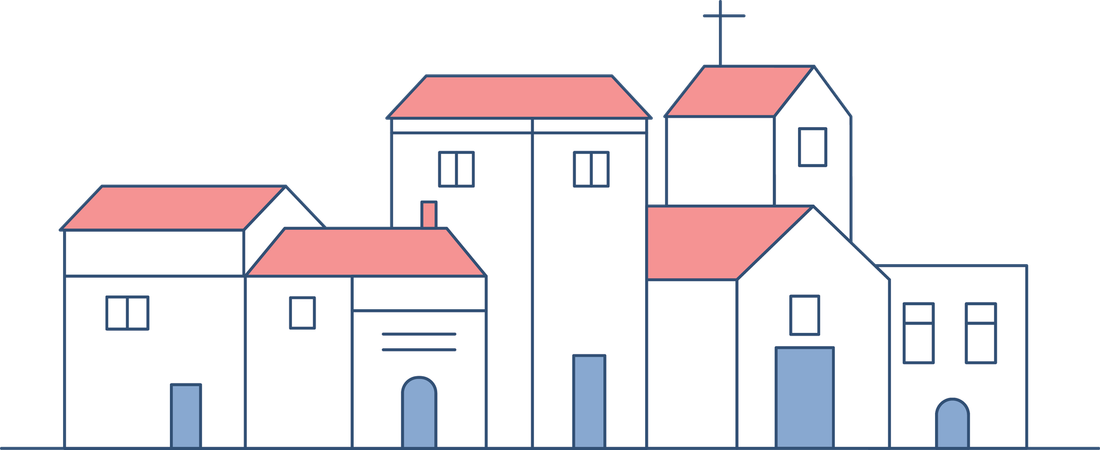 Architecture et paysage des bâtiments d'église en ville  Illustration