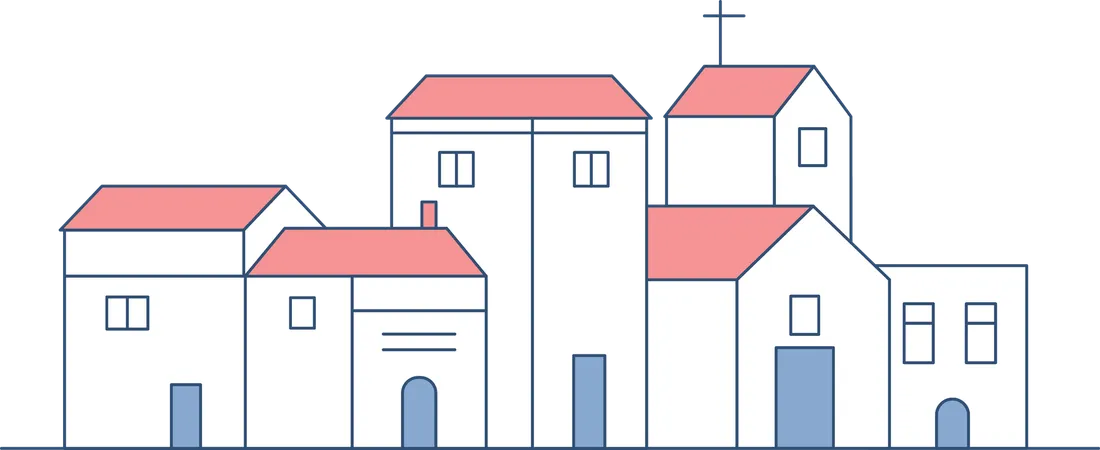 Architecture et paysage des bâtiments d'église en ville  Illustration