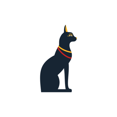 エジプトの古代の神聖な黒猫の像  イラスト