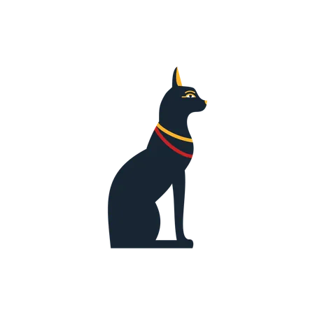 エジプトの古代の神聖な黒猫の像  イラスト