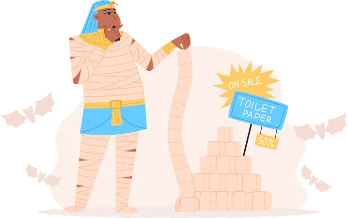 Egyptian Pharaoh Halloween Character In Flat Style Illustration