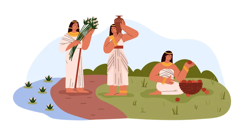 Egyptian women with lotuses  Illustration