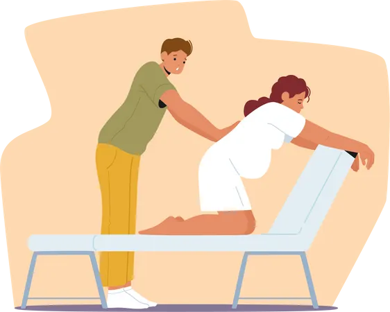 Ehemann gibt seiner schwangeren Frau eine wohltuende Rückenmassage  Illustration