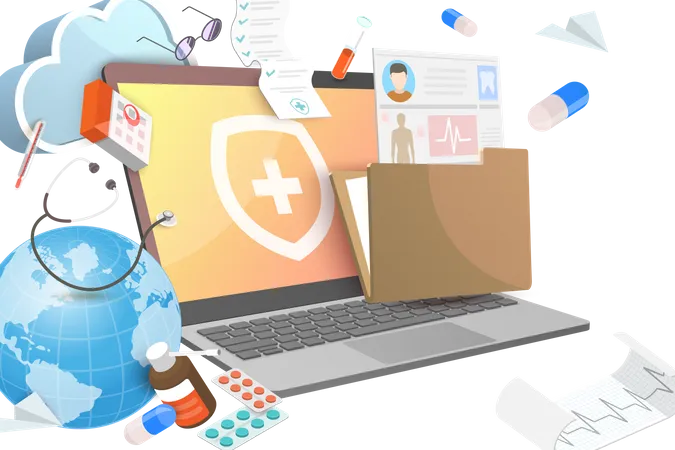 3 D Vector Conceptual Illustration Of EHR As Electronic Health Record Medical Patient Data Storage System Illustration