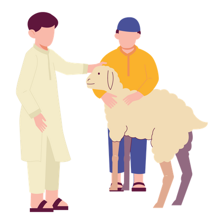 Eid Al Adha Boys and Goat  Illustration