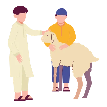 Eid Al Adha Boys and Goat  Illustration