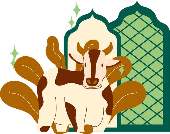 Eid al adha greating card and cow  Illustration