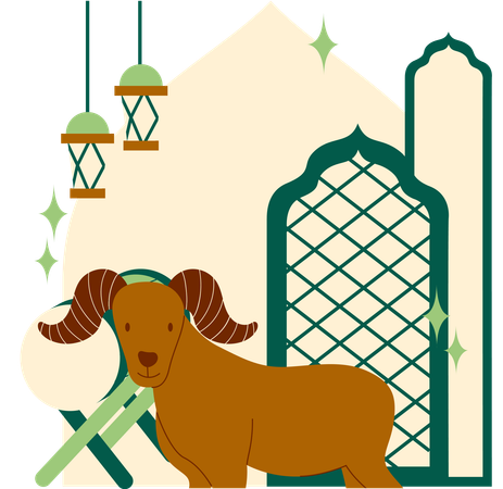 Eid al adha greating card and goat  Illustration