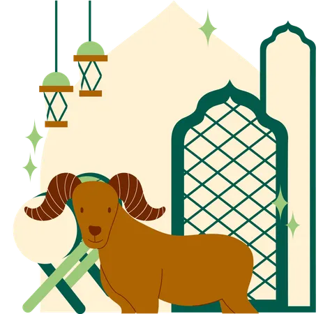Eid al adha greating card and goat  Illustration