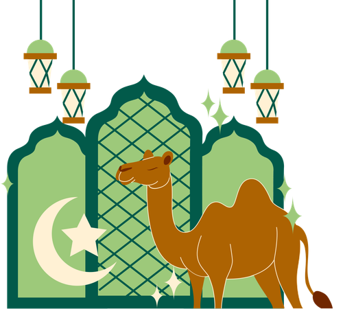 Eid al adha greating card and standing camel  Illustration