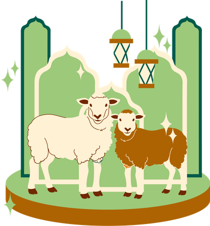 Eid al adha greating card with two sheep  Illustration