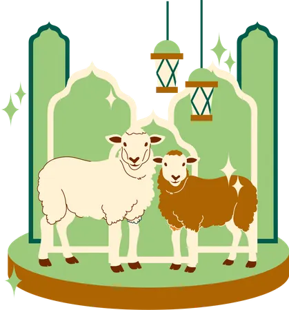 Eid al adha greating card with two sheep  Illustration
