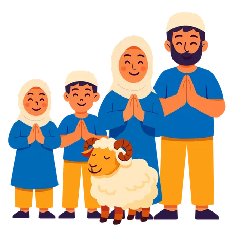 Eid al adha happy family celebration  Illustration