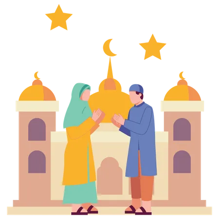 Eid Al Adha Islamic Men and Women Illustration