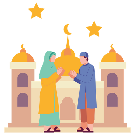 Eid Al Adha Islamic Men and Women  Illustration