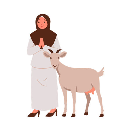 Eid Al-Adha Woman and Goat  Illustration