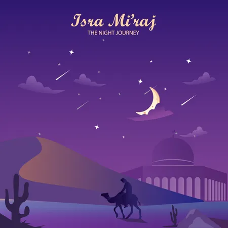 The Concept Of Isra And Miraj The Night Journey Flat Vector Template Illustration