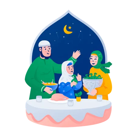 Illustration Of Muslim Family Preparing Eid Food To Celebrating Eid Al Fitr Illustration