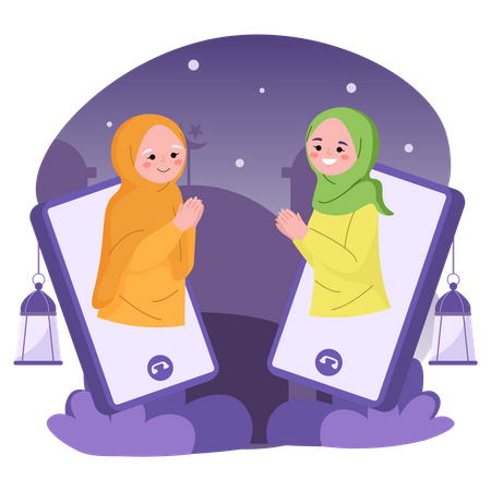 Eid Mubarak greeting on mobile phone Illustration