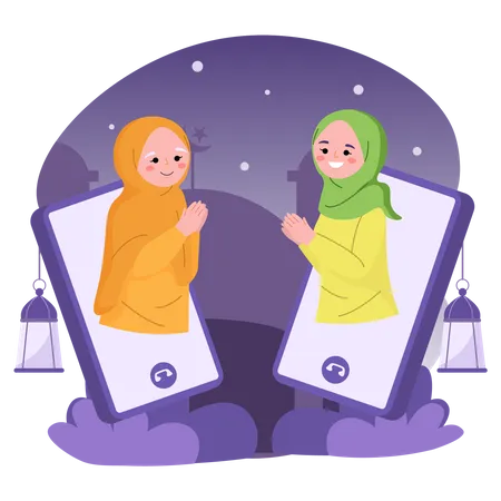 Eid Mubarak greeting on mobile phone Illustration