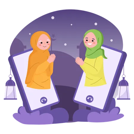 Saudação de Eid Mubarak no celular  Ilustração